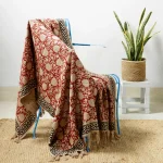 Red Beige Floral Printed Handloom Cotton Thorw - Image 2