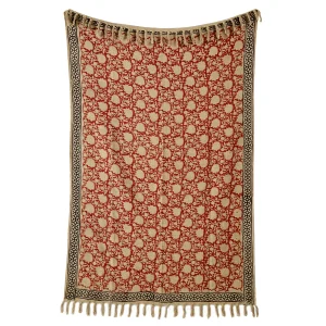 Red Beige Floral Printed Handloom Cotton Thorw - Image 5