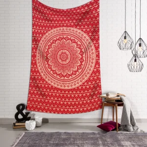 raajsee Large Red Ombre Mandala Tapestry Wall Hanging, Indian Cotton Beach Throw Blanket, Hippie Elephant Queen Boho Decor, Meditation Yoga Mat Rugs, A 210x220cm