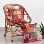 Red Patchwork Embroidered Square Cushion Cover 16"