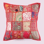 Red Patchwork Embroidered Square Cushion Cover 16" - Image 2