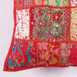 Red Patchwork Embroidered Square Cushion Cover 16" - Image 3