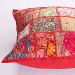 Red Patchwork Embroidered Square Cushion Cover 16" - Image 4