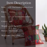 Red Patchwork Embroidered Square Cushion Cover 16" - Image 7