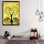 Running Yellow Elephant Tree Of Life Heart Tapestry