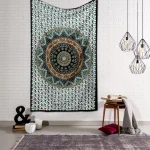 Sea Green Elephant Mandala Printed Home Decorative Tapestry