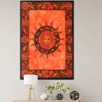 Sun And Moon Printed Cotton Orange Tapestry