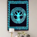 Turquoise Celtic Tree Of Life Print Cotton Tapestry