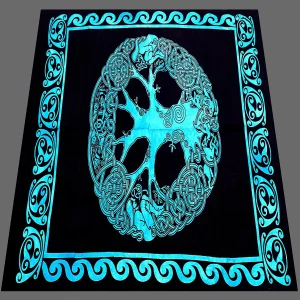 Turquoise Celtic Tree Of Life Print Cotton Tapestry - Image 3