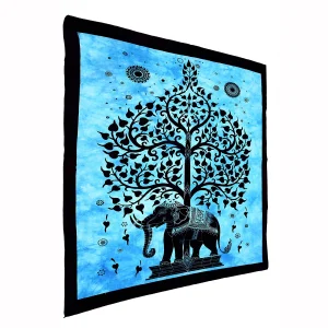 Turquoise Elephant Tree of Life Printed Wall Hanging - Image 3
