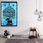 Turquoise Elephant Tree of Life Printed Wall Hanging