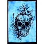 Turquoise Mandala Skull Print Cotton Tapestry - Image 2