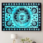 Turquoise Sun Moon Tapestry Handmade Wall Hanging