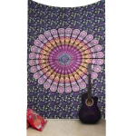 Violet Peacock Feather Mandala Printed Beach Throw Bed Cover