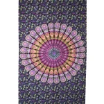 Violet Peacock Feather Mandala Printed Beach Throw Bed Cover - Image 2
