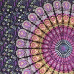 Violet Peacock Feather Mandala Printed Beach Throw Bed Cover - Image 3