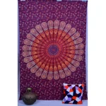 Violet Peacock Feather Mandala Printed Tapestry