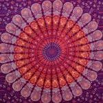 Violet Peacock Feather Mandala Printed Tapestry - Image 2