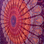 Violet Peacock Feather Mandala Printed Tapestry - Image 3