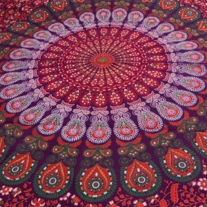 Violet Peacock Feather Mandala Printed Wall Hanging - Image 3