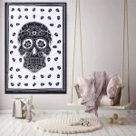White & Black Human Skull Print Tapestry