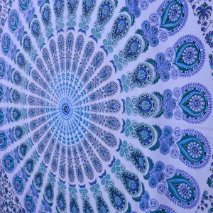 White Peacock Mandala Printed Tapestry - Image 3