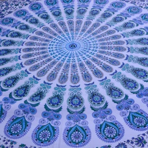 White Peacock Mandala Printed Tapestry - Image 4