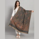 Women Grey Floral & Paisley Decor Wool Shawl - Image 3
