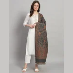 Women Grey Floral & Paisley Decor Wool Shawl - Image 2