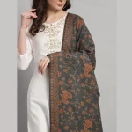 Women Grey Floral & Paisley Decor Wool Shawl - Image 4