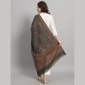 Women Grey Floral & Paisley Decor Wool Shawl - Image 8