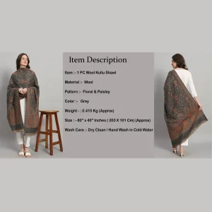 Women Grey Floral & Paisley Decor Wool Shawl - Image 6