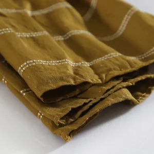 Women Long Cotton Linen Olive Green Scarf - Image 3