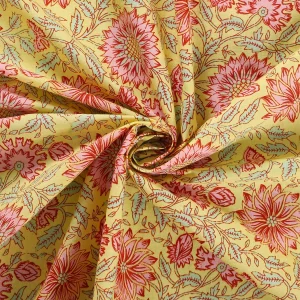 Women Yellow Floral Print Cotton Fabric - Image 3