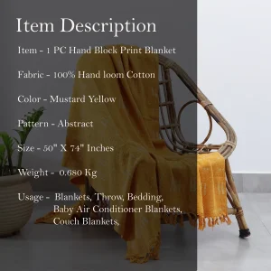 Yellow Handloom Sofa Throw Indian Hand Block Print - Image 6