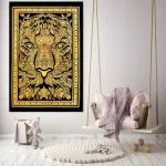 Yellow Lion Face Tapestry / Yoga Mat