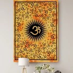 Yellow Om Mandala Print Wall Hanging Poster