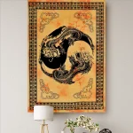 Yellow Tapestry Indian Dragon And Tiger Print Poster