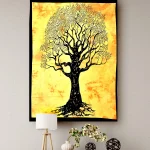Yellow Tree of Life Print Pure Cotton Tapestry