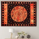 Zodiac Astrology Indian Art Orange Tapestry