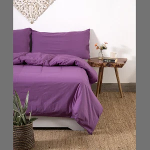 1PC Purple Cotton Bed Sheet With 2 Pillow Cover - Image 3