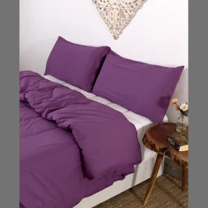1PC Purple Cotton Bed Sheet With 2 Pillow Cover - Image 4