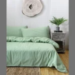 2 PC Solid Sage Green Pillow Cover With 1 PC Bed Sheet - Image 3