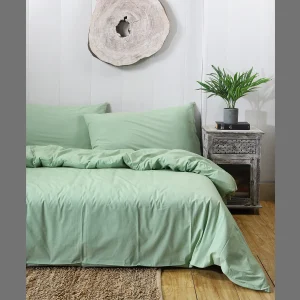 2 PC Solid Sage Green Pillow Cover With 1 PC Bed Sheet - Image 3