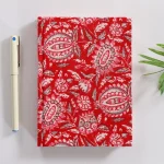 Beautiful Red Floral Print Fabric Binding Notebook Diary