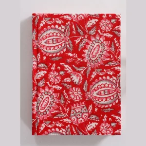 Beautiful Red Floral Print Fabric Binding Notebook Diary - Image 3