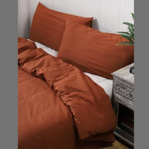 Solid Rust Cotton Bed Sheet With 2 PC Pillow Cover - Image 3