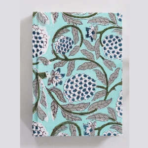 Turquoise Floral Design Writing Notebook Block Printed Cover - Image 3