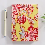Yellow Floral Print Fabric Binding Notebook
