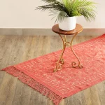 Pink Leaf Printed Cotton Carpet/Rug 3x5 Feet